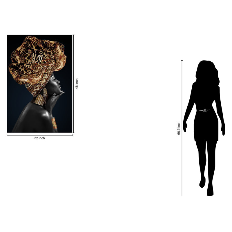 Art mural en forme de tête d'or sur toile noire - 32 po x 48 po
