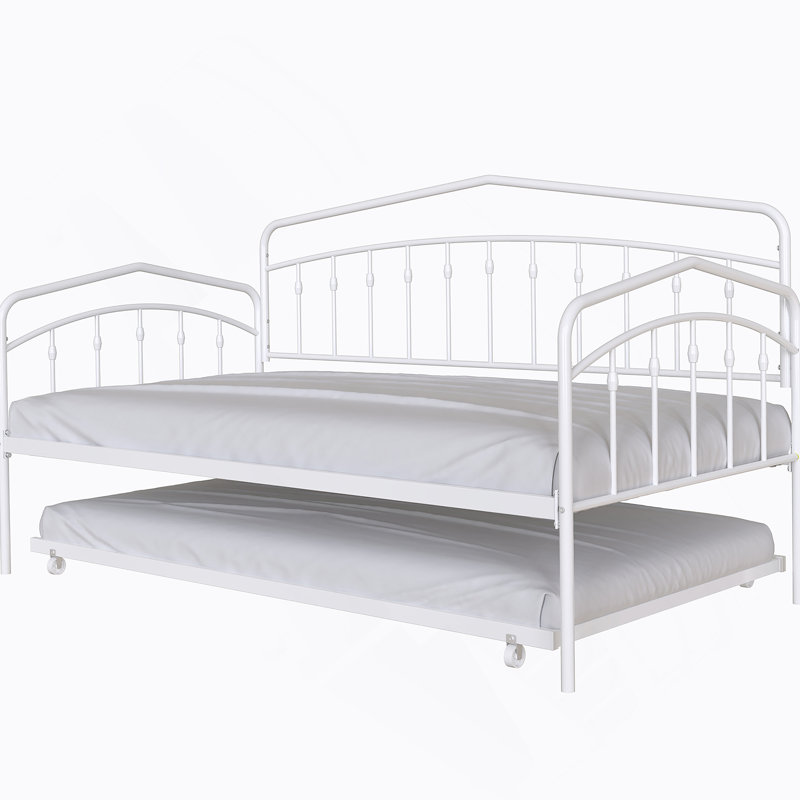 Lit de jour simple Fox avec lit gigogne simple, blanc, Blanc