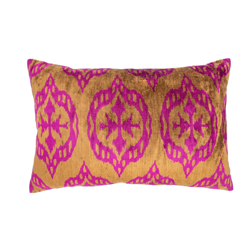 Oreiller en velours de soie Mood Ikat, 16 po x 24 po, Rouge