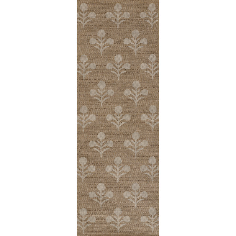 Beige Floral Diamond Pattern Indoor Outdoor Runner Rug