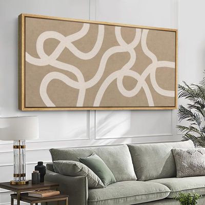 Lignes blanches abstraites sur art moderne beige
