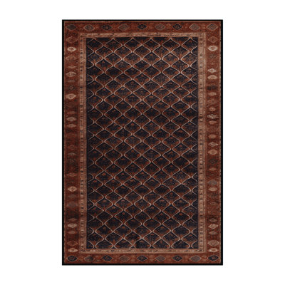 Machine Washable Art Deco Brown Area Rug