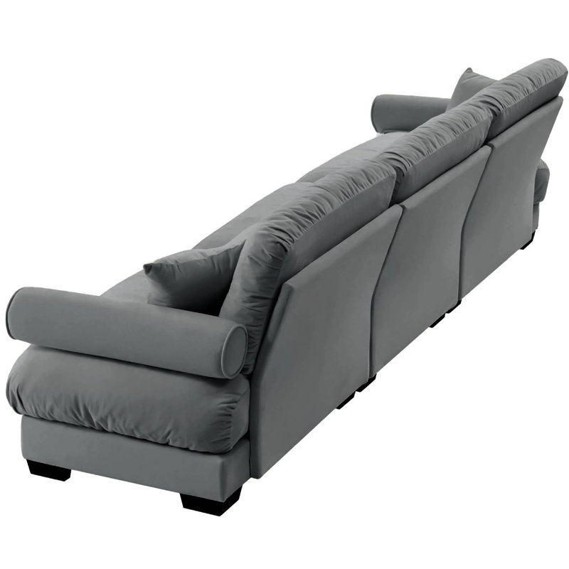 Canapé modulaire surdimensionné en velours, H 33,4 po x l 130 po x P 37 po, 3, Gris
