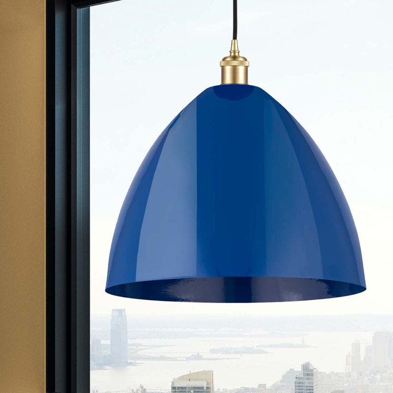 Luminaire suspendu conique 1 lumière, Bleu, Or