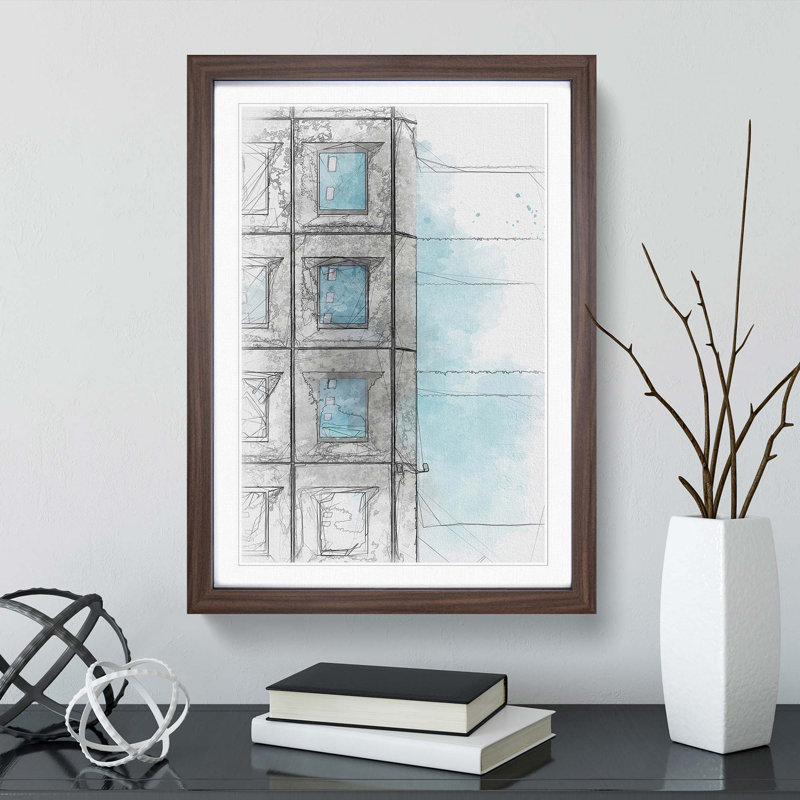 Sketching the Architecture Vol.4 - Picture Frame Drawing Print, Walnut Framed, 87cm H x 62cm W x 2cm D
