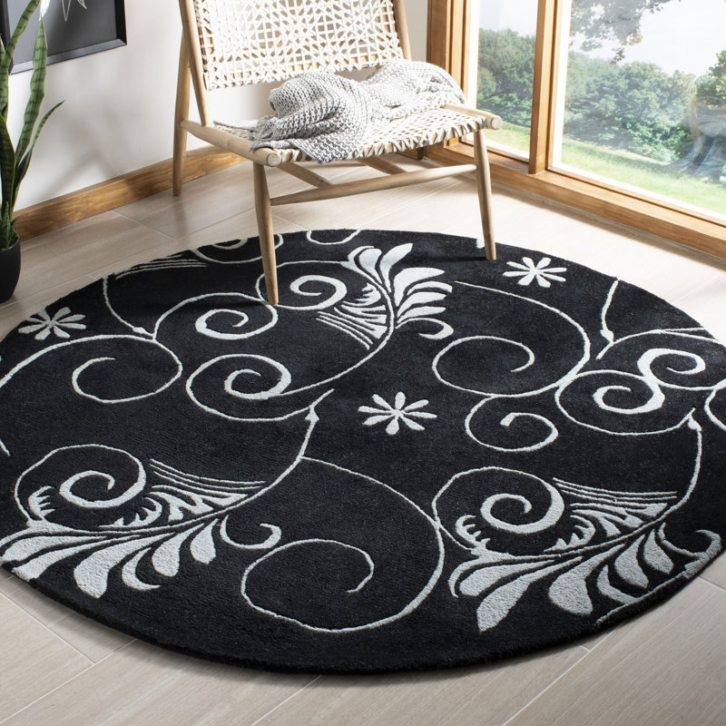 Avayah Soho Hand Tufted Wool Floral Rug, Round 6'