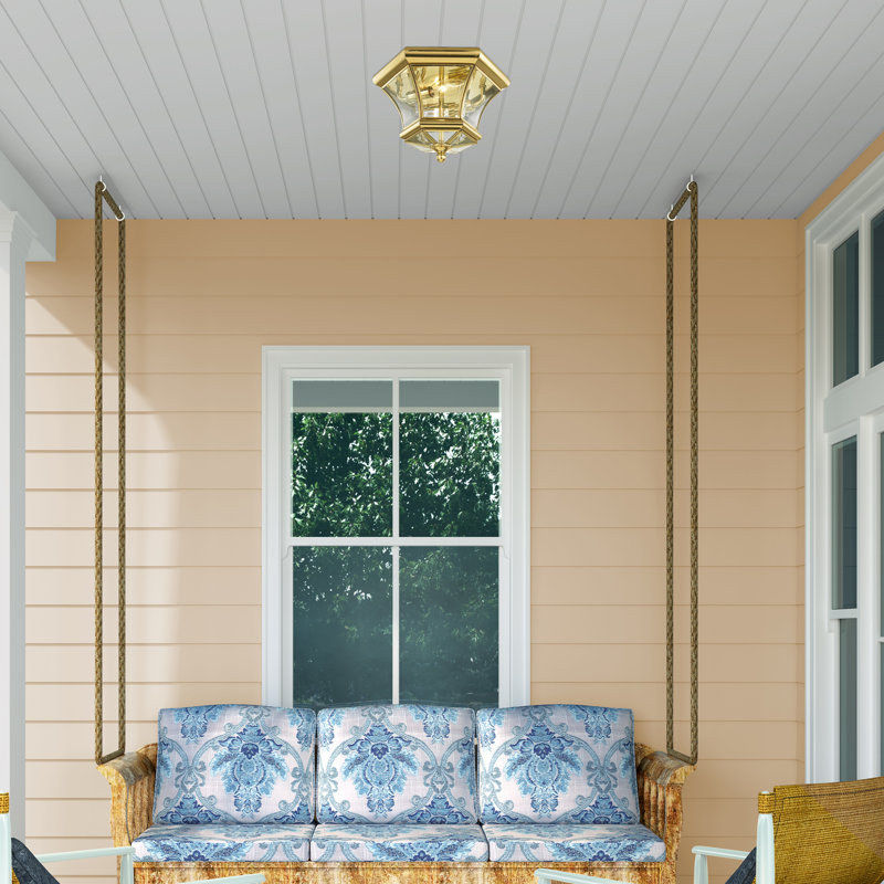 Alexavier Outdoor Flush Mount, Polished Brass, 7" H x 10.5" W x 10.5" D