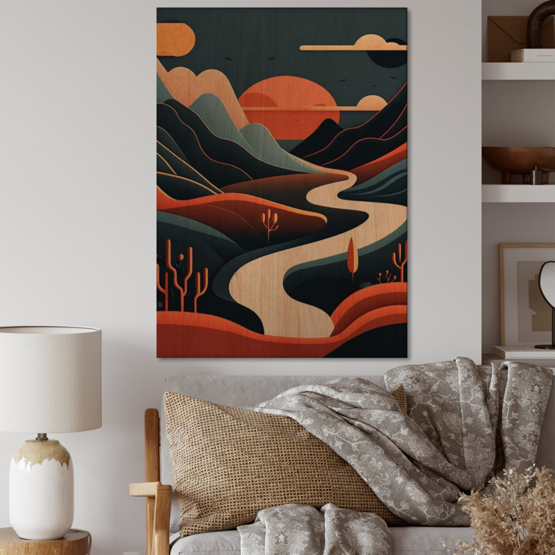 «Pine Tree In Graphic Terra Cotta Mountains II - Landscape Mountains», reproduction d'art murale, H 32 po x l 24 po x P 1 po