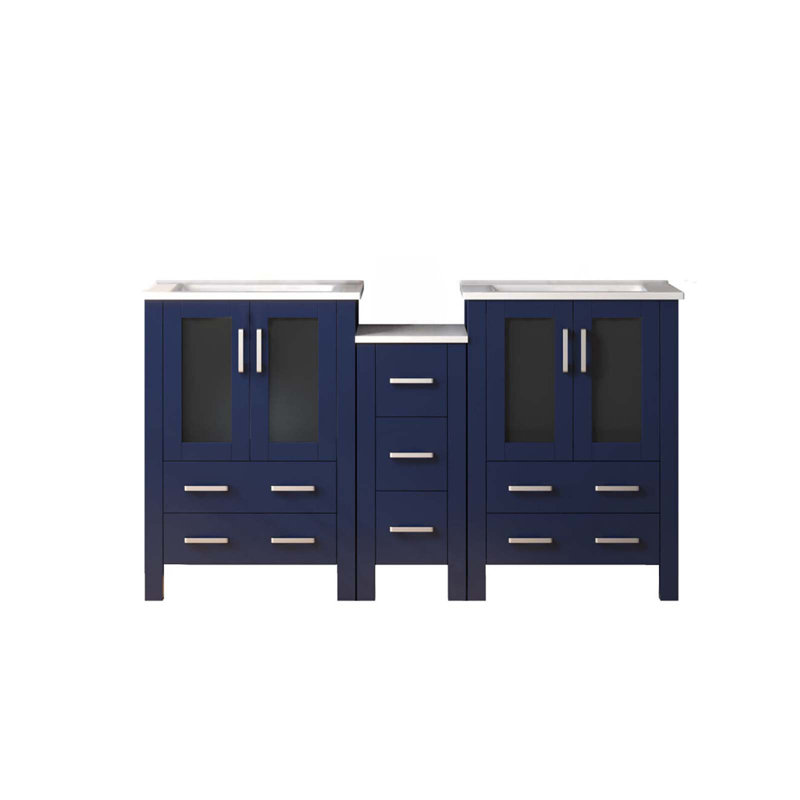 Luxueux meuble-lavabo double avec rangement abondant et plateau en céramique durable, Marine