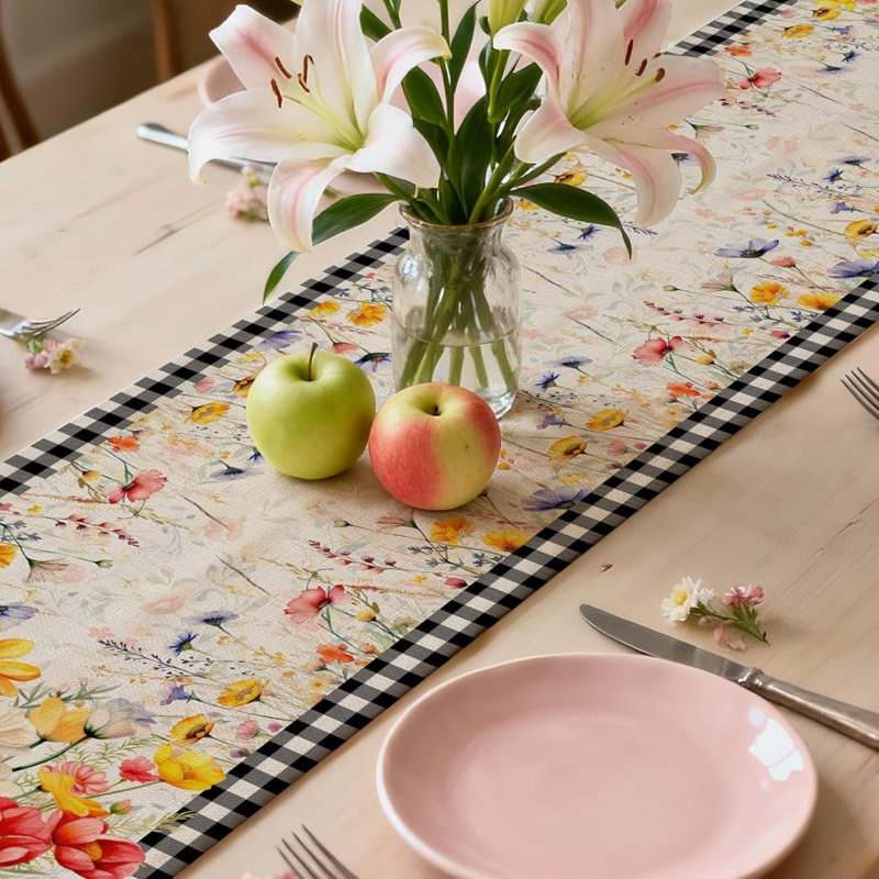 Chemin de table de printemps 13 x 72 pouces, décoration florale de printemps pour table, fête, maison - vase floral
