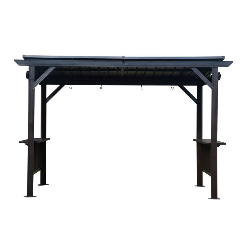 6.5X12ft Hardtop Grill Gazebo, Outdoor Bbq Gazebo With 2 Side Shelves And Sloping Galvanized Steel Roof, Metal Permanent Grill Canopy With Ceiling Hooks For Patio, Lawn, Backyard, Deck
