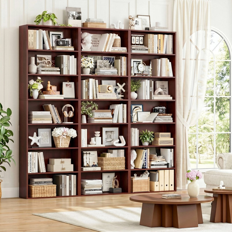 Ensemble de 3 bibliothèques standard à 3 niveaux H 82,5 po, Red/Brown
