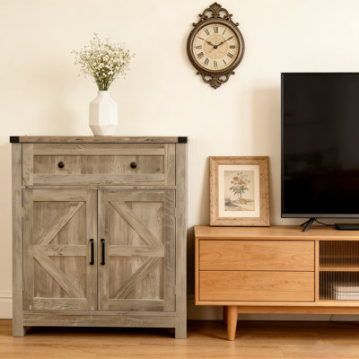 Armoire de rangement en bois lavé avec porte de grange, buffet de café avec tiroir pour la cuisine et le salon
