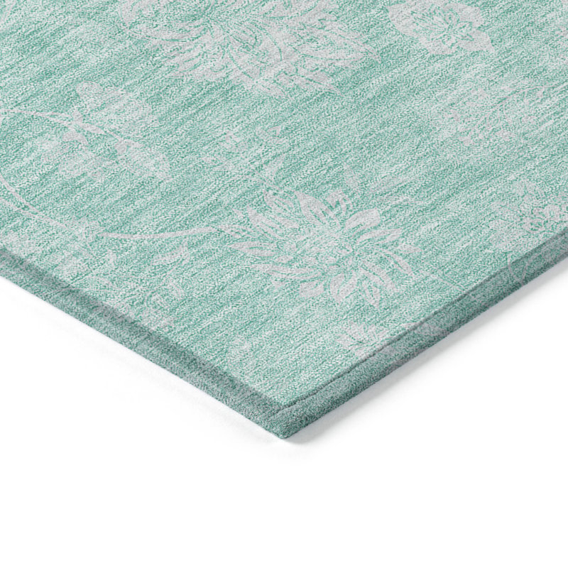 3' X 5' Ivory Floral Washable Indoor Outdoor Area Rug