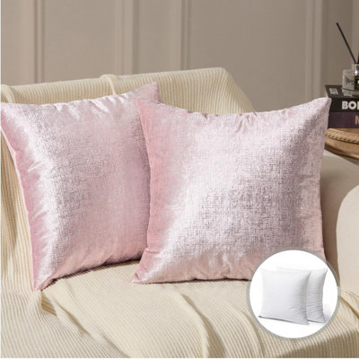 Pink Silver Textured Velvet Throw Pillow, Decorative Cushions for Sofa Bed