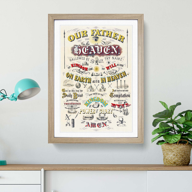 Our Father Who Art in Heaven Prayer - Picture Frame Typography Print, Oak Framed, 36cm H x 27cm W x 2cm D