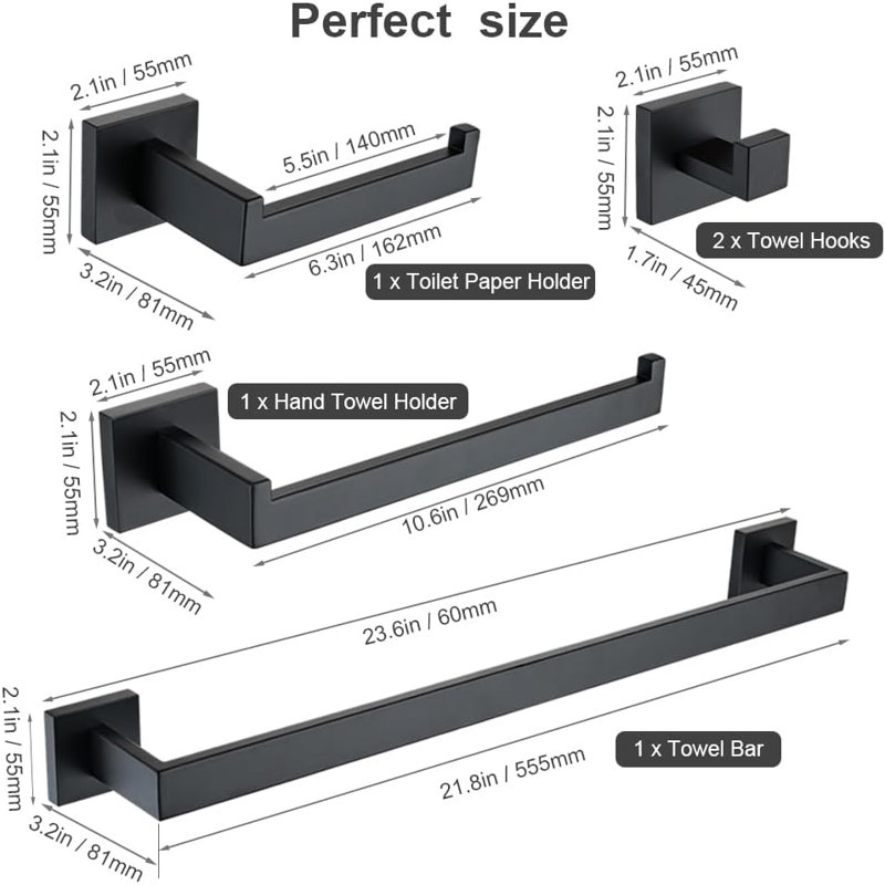 Ensemble d'accessoires de salle de bain 5 pièces noir mat