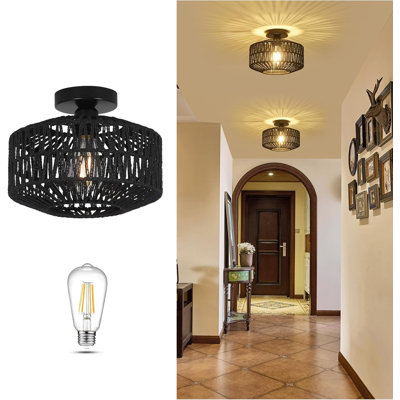Mini Handmade Rattan Pendant Light, Bedroom Kitchen Entrance, Living Room Corridor Pendant Light