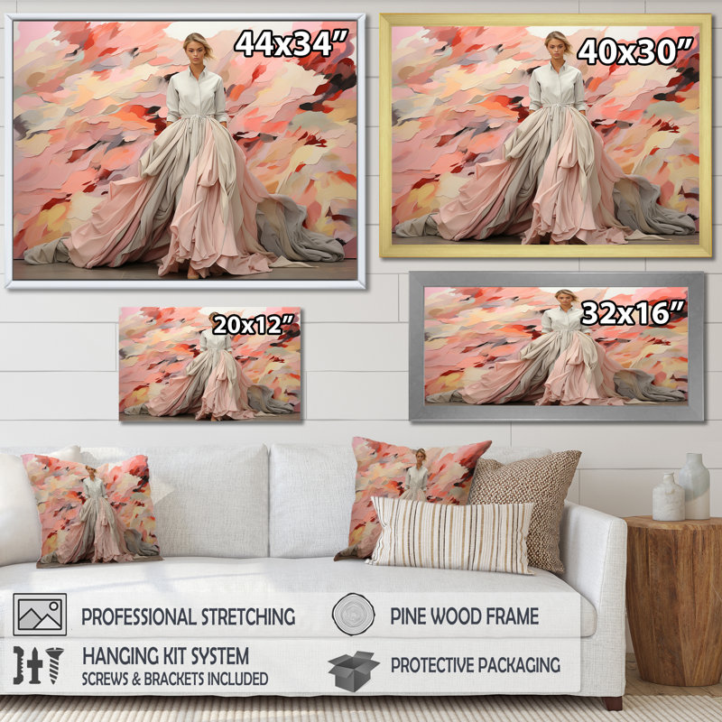 Rose et blanc haute couture, art mural Dior, Cadre d'angle fermé noir, H 30 po x l 40 po x P 1,5 po