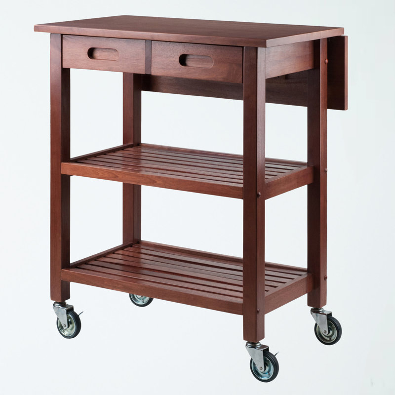 Jonathan Utility Cart with Wheels and Drawers in Walnut, 32.90" H X 28.05" W X 23.40" D