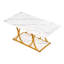 Table basse rectangulaire à deux niveaux avec pattes géométriques, style moderne effet marbre, structure métallique robuste et minimaliste, idéale pour le salon ou le bureau. Montage facile. Couleur : blanc.-1446150024