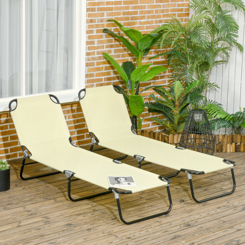 2 Piece Folding Chaise Lounge Pool Chairs, Outdoor Sun Tanning Chairs With 5-Level Reclining Back, Steel Frame For Beach, Yard, Patio