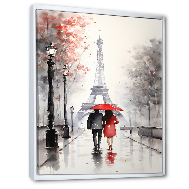 «Paris Couple in Love Vintage Eiffel Tower I», reproduction sur toile, H 32 po x l 24 po x P 1 po, Cadre flottant blanc