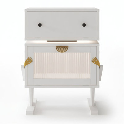 20.7" Wide  Robot LED Nightstand with 360° Rotating Drawer - Modern End Table