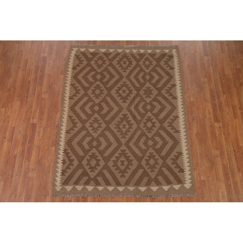 Tapis oriental brun en laine Kilim 5 x 7