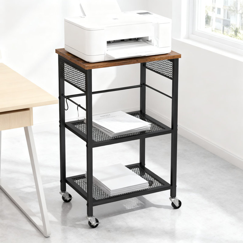 Support pour imprimante à roulettes à 3 niveaux avec roues verrouillables, chariot de bureau mobile avec tablettes de rangement pour la maison, la salle de classe et l'organisation de l'espace de travail