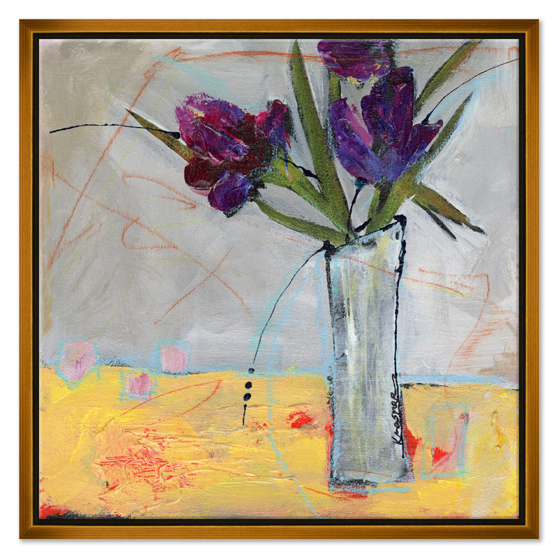 Purple Iris On Yellow Painting by Jill Krasner, Gold