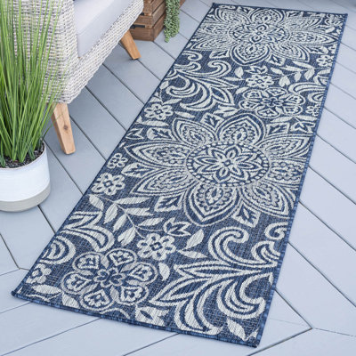 Tapis intérieur / extérieur bleu marine / gris clair Curvin