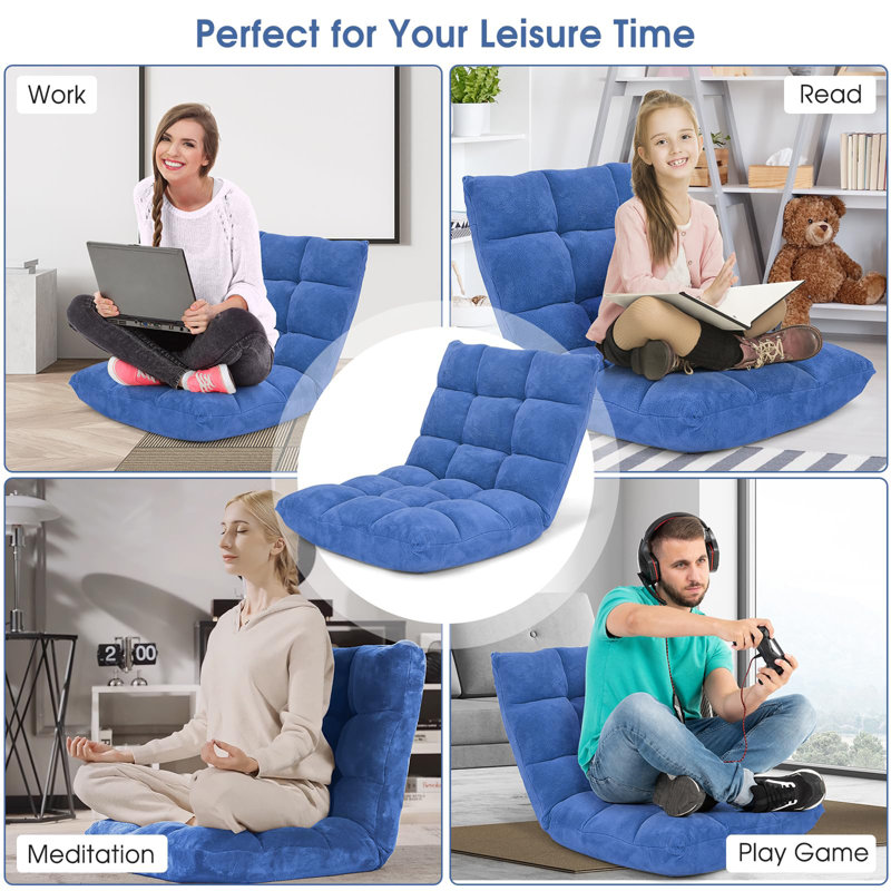 Chaise de plancher pliante avec dossier, Bleu