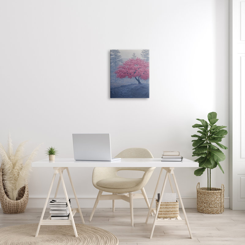 Sentier brumeux printanier en fleurs de cerisier par Sally Swatland - photographie, H 20 po x l 16 po x P 1,5 po