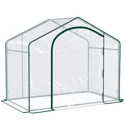 Outsunny 6' X 3' X 5' Portable Walk-In Greenhouse, PVC Cover, Steel Frame Garden Hot House, Zipper Door, Top Vent For Flowers, Vegetables, Saplings