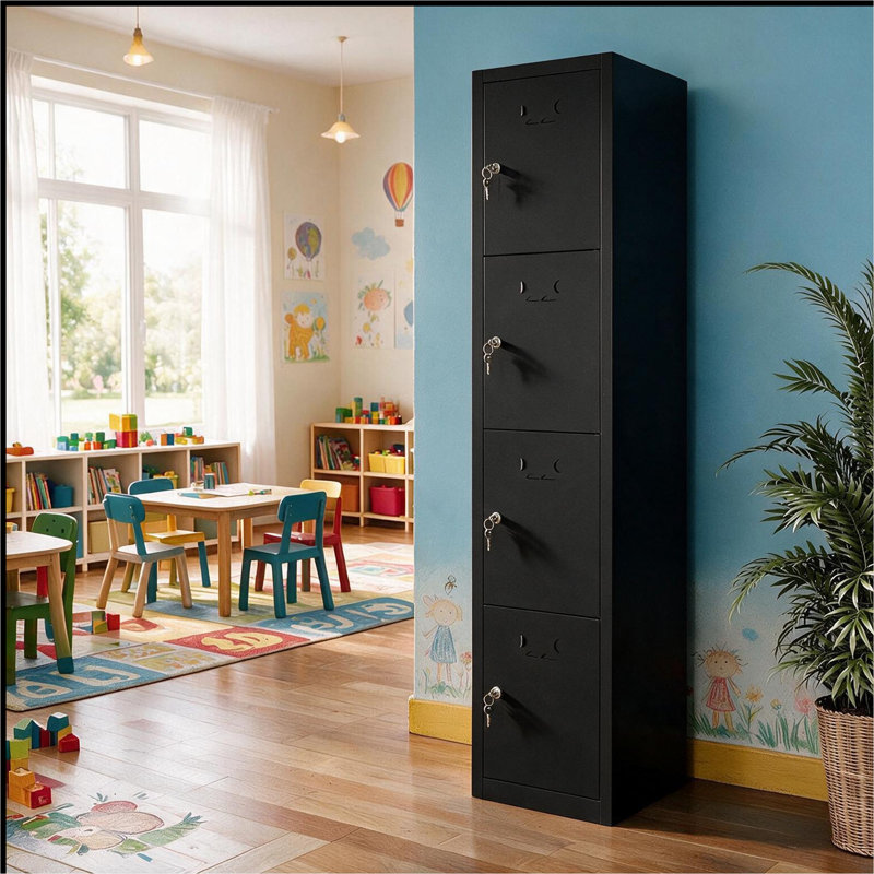  4-Door Metal Locker Cabinet, Lockable Storage Locker Metal Cabinet for Office, Gym, Garage & School, White, Black