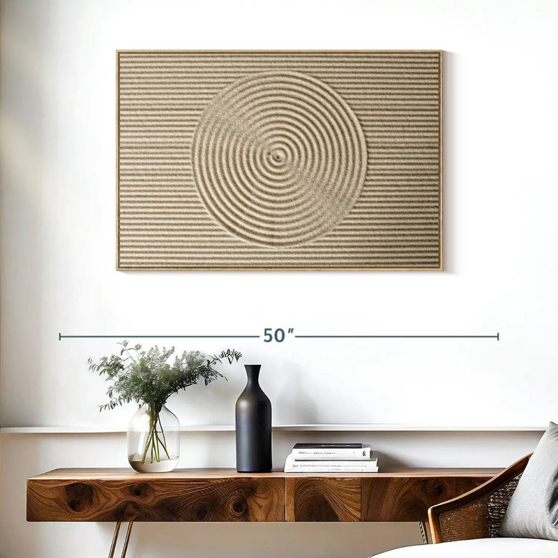 Zen Circles In The Sand, Floating Frame Natural Wood, 37" X 25"