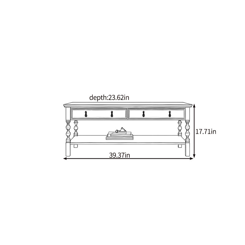 Une table basse rétro et élégante, H 17,71 po x L 39,37 po x l 23,62 po, Noir