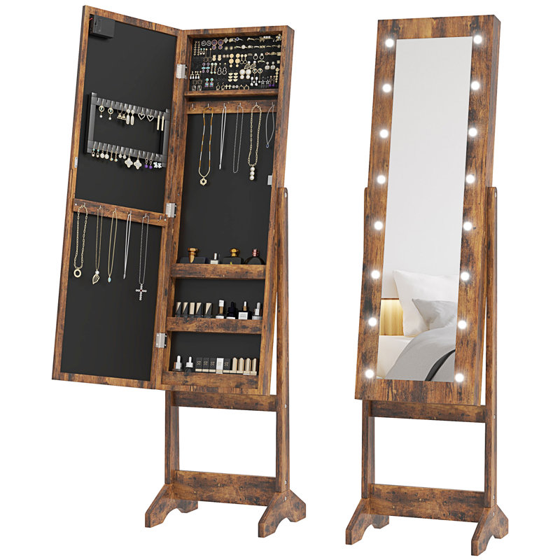 Angle lumineux réglable en miroir avec 16 lumières DEL, Brun rustique