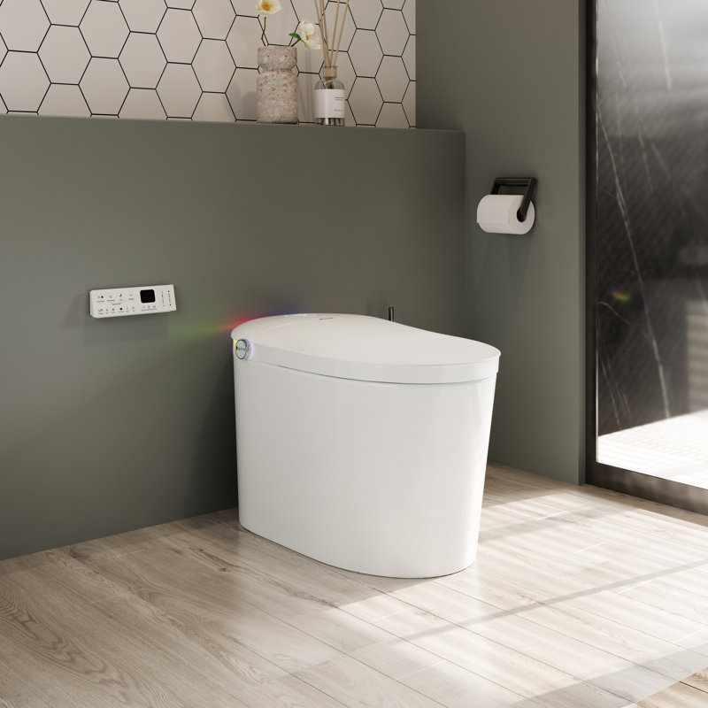 Tankless Smart One-Piece Toilet With Built In Bidet Auto Flush, Auto Open/Close,Heated Seat, Bubble Wash,Warm Water And Dry, Adjustable Temp, Remote Control