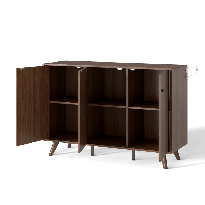 Buffet Oliver 46,65 "avec 3 portes et pieds en bois robustes pour le salon, la salle à manger, la cuisine, le couloir, Noyer