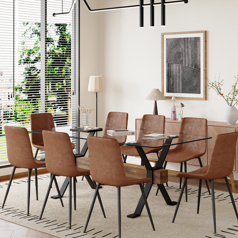 9-Piece Glass Top Dining Table Sets, Brown/Black