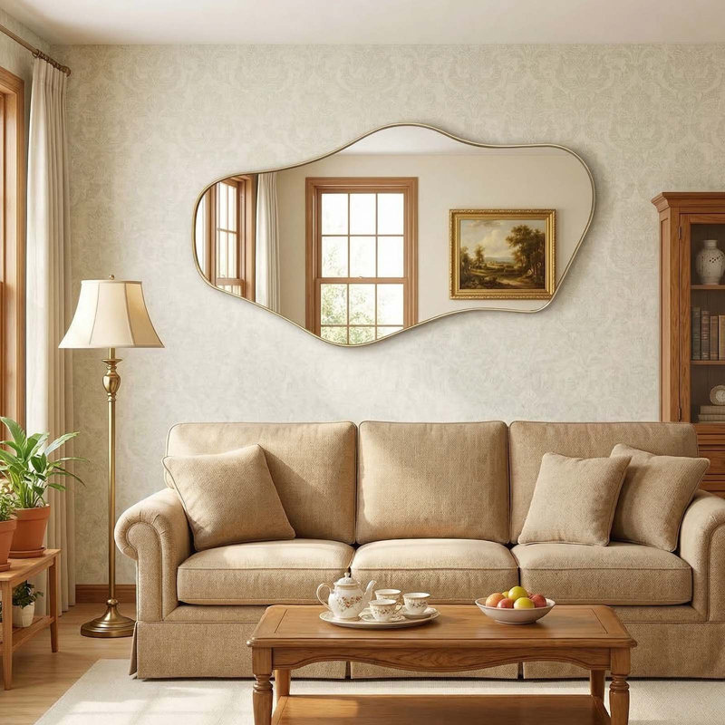 Modern Asymmetrical Wall Mirror with Gold Metal Frame, 47" x 24", 47"x24", Gold