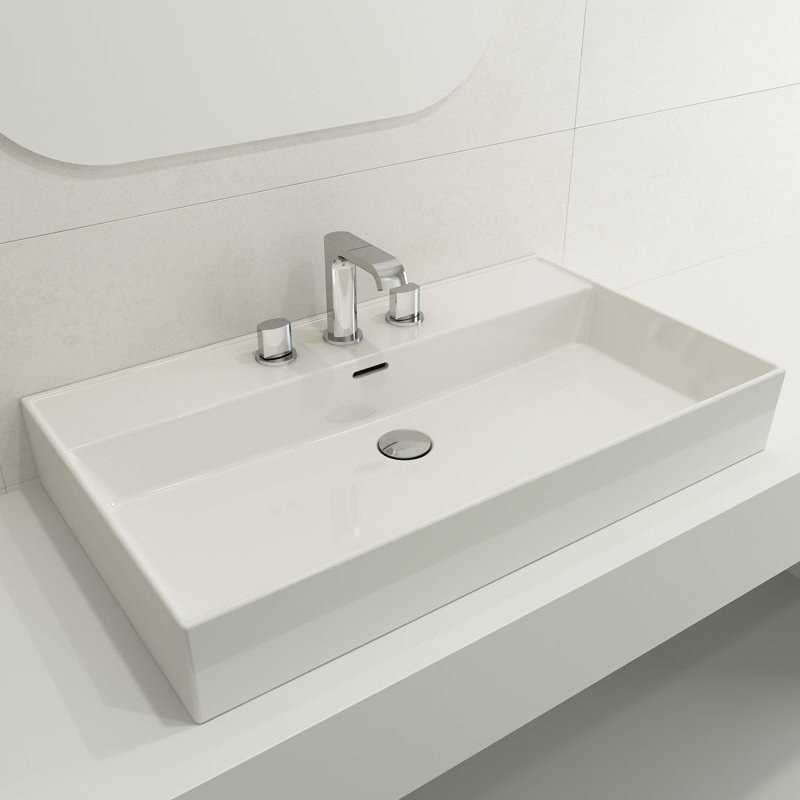 Milano 31.69'' L Bathroom Sink, White, Single-Hole