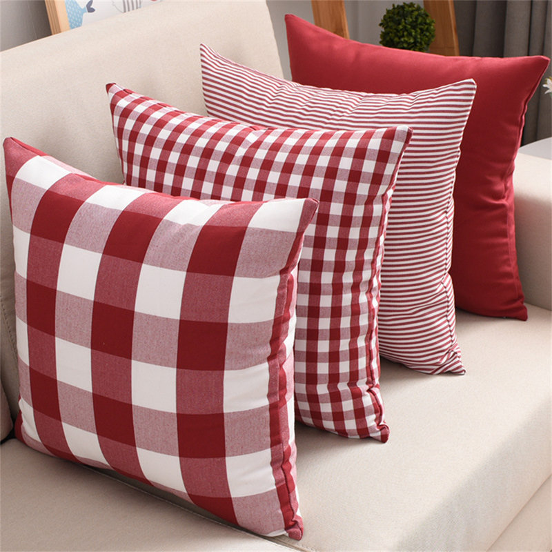 Housses de coussin en tissu écossais 18 po x 18 po, Carreaux rouges
