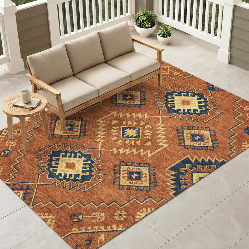 Tapis tribal Chantille ACN3011 lavable à la machine pour intérieur/extérieur, Rouille, 10 pi x 14 pi