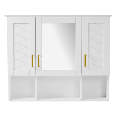 35 inch 2-in-1  Wall Mounted Medicine Cabinet with Adjustable Shelves & Soft Close Doors