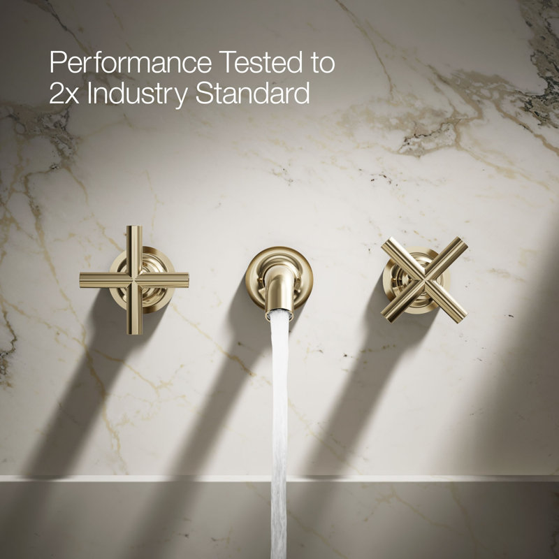 Purist® Wall-Mounted Bathroom Faucet, Vibrant French Gold, Cross Handle