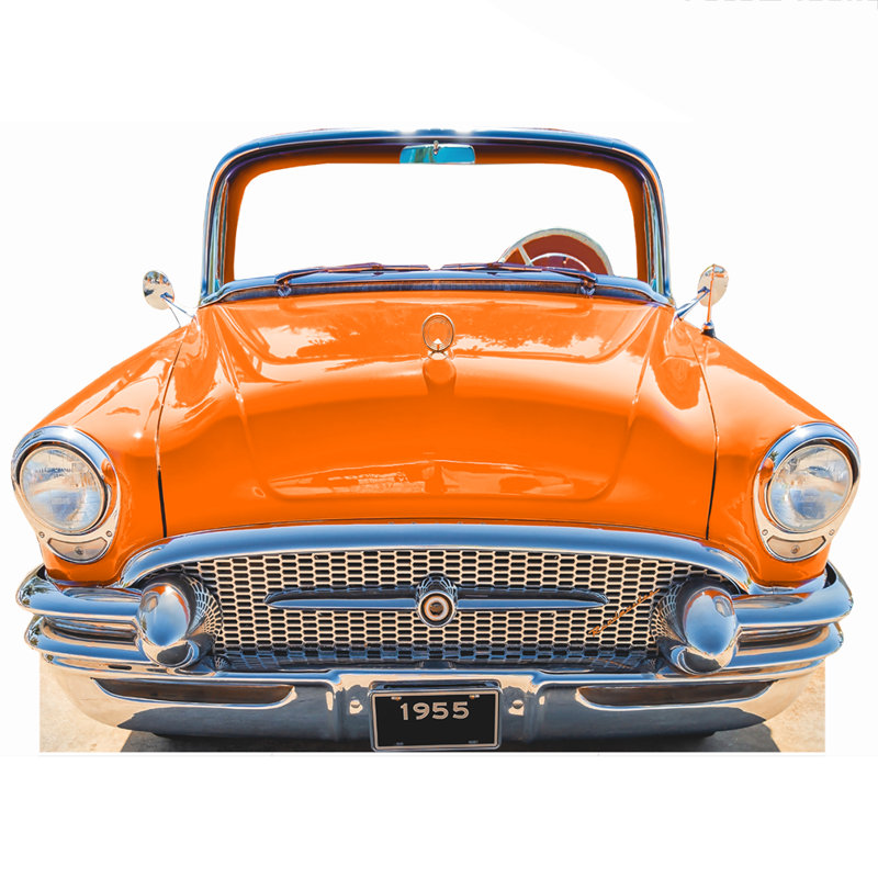 Voiture classique bleue 1955 debout en carton, Orange