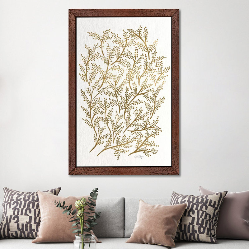 'Gold Branches' by Cat Coquillette - Floater Frame Painting Print on Canvas, 101.6 cm H x 66.04 cm W, Brown